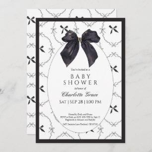 Black Elegant Bow Baby Shower Invitation