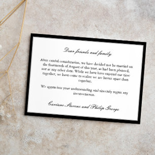 Black Elegant Broken Engagement Cancelled Wedding Invitation