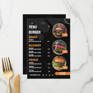 Black Elegant Burger Restaurant Menu Invitation