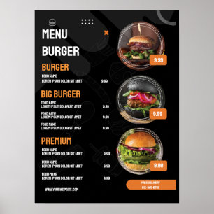 Black Elegant Burger Restaurant Menu Invitation Poster
