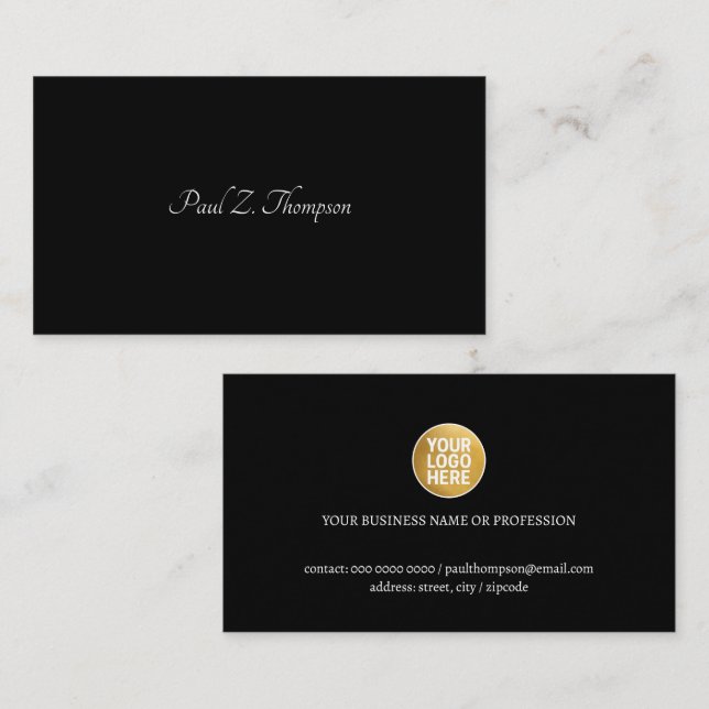 Black Elegant Business Card with Logo (Front/Back)