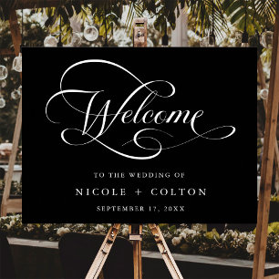 Black Elegant Caligraphy Wedding Welcome Sign