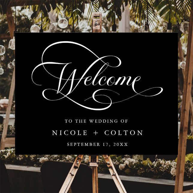 Black Elegant Caligraphy Wedding Welcome Sign (Creator Uploaded)
