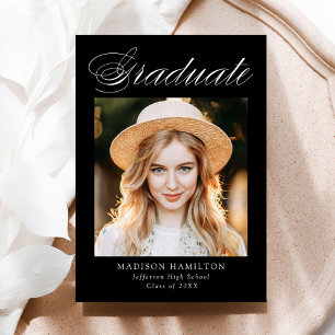 Black Elegant Calligraphy Photo Graduation Announcement