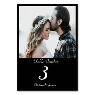 Black Elegant Calligraphy Photo Wedding Custom Table Number