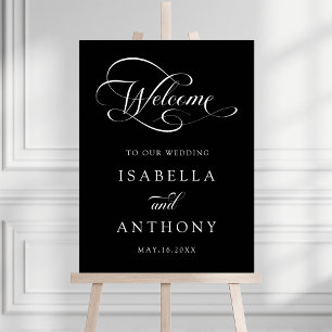 Black Elegant Calligraphy Wedding Welcome Sign
