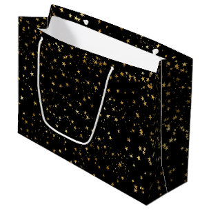 Black Elegant Celestial Starry Gold Stars Design Large Gift Bag
