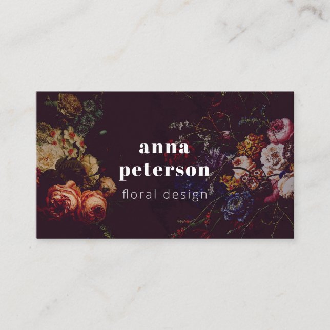 Black Elegant Chic Dark Floral Florist Business Card (Front)
