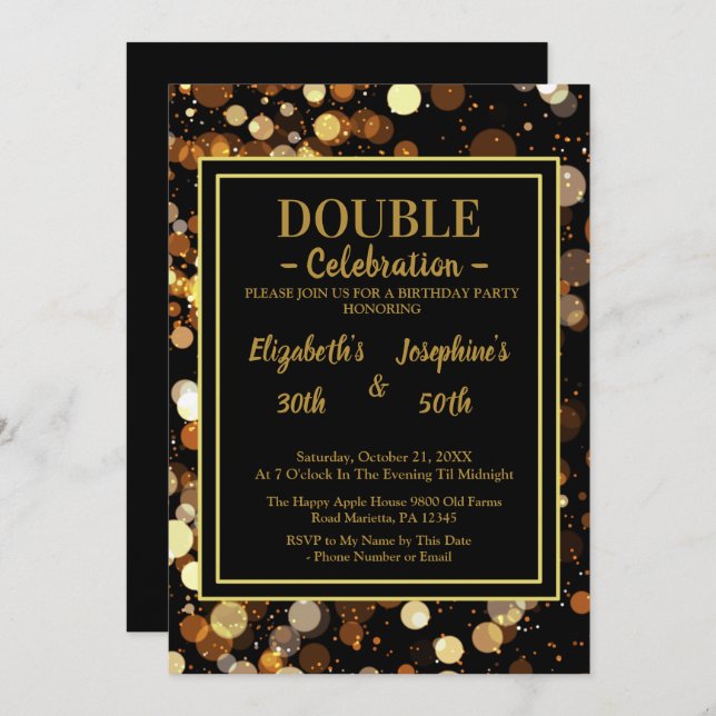 Black Elegant Chic Dual Birthday Soiree Invitation (Front/Back)