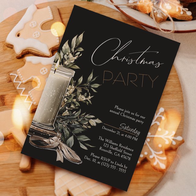 Black Elegant Christmas Candle Holiday Party  Invitation (Invite your guests to your Christmas celebration with this heartwarming holiday invitation.)