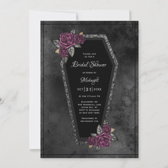 Black Elegant Coffin Gothic Rose Bridal Shower Invitation (Front)
