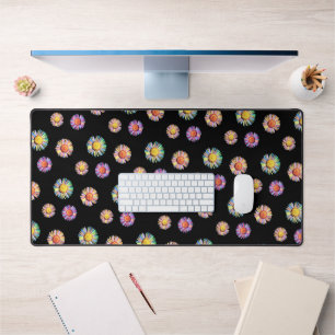 Black Elegant & Colourful Classy Floral Boho Dais Desk Mat