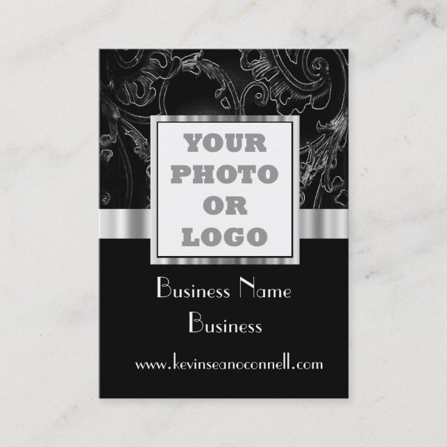 Black elegant  damask business card (Front)