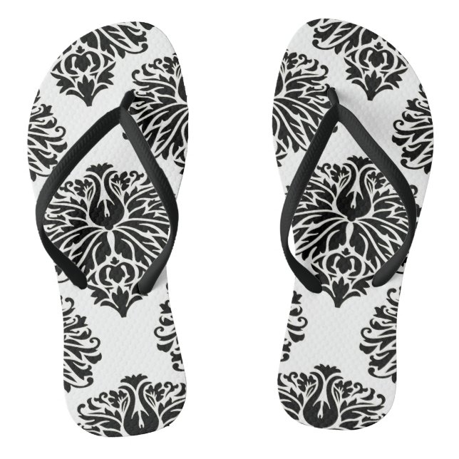 Black Elegant Damask Jandals (Footbed)