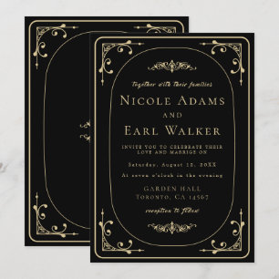 Black Elegant Deco Gold Retro Wedding Invitation