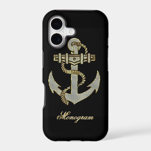 Black, Elegant Diamonds & Gold Nautical Anchor