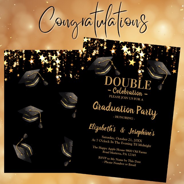 Black elegant double  Celebration Graduation Party Invitation (Creator Uploaded)