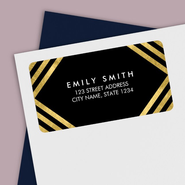 Black Elegant Faux Gold Lines Address Label (Creator Uploaded)