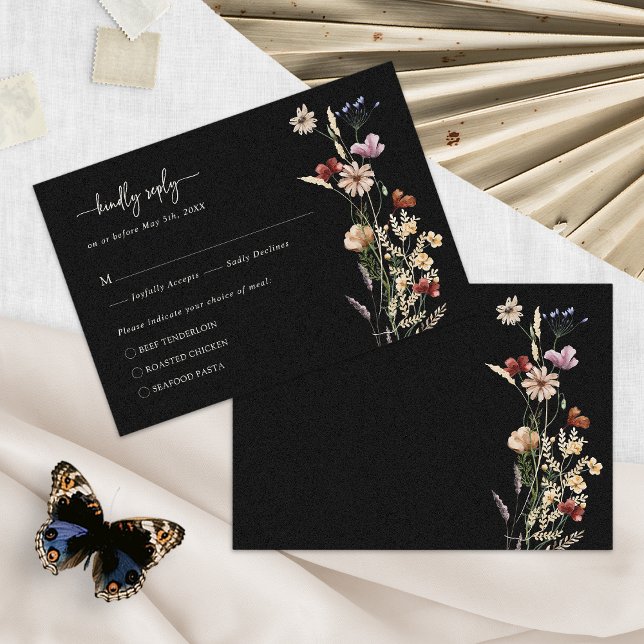 Black Elegant Floral Boho RSVP Card (Black Elegant Floral Boho RSVP Card by Painted Paperie
)