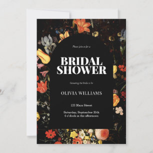 Black Elegant Floral Bridal Shower Invitation