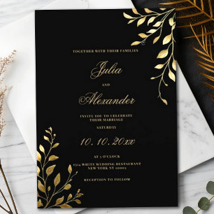 Black Elegant Floral Monogram Surname Wedding Invitation