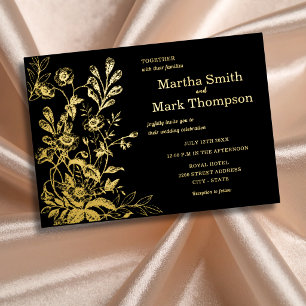Black Elegant Floral Vintage Botanical Gold