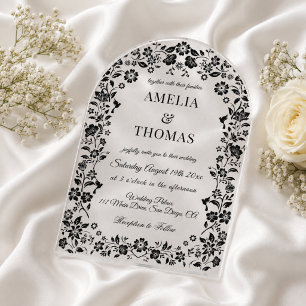 Black Elegant Floral Wedding Acrylic Invitations