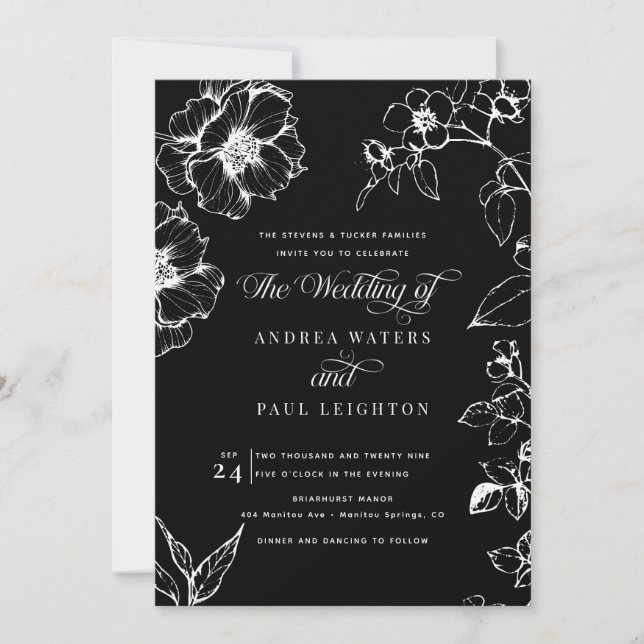 Black Elegant Floral Wedding Invitation (Front)