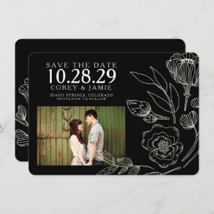 Black Elegant Floral Wedding Save The Date