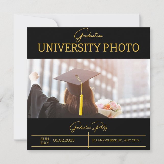 Black Elegant Foil Border University Grad  Invitation (Front)