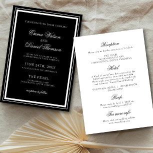 Black Elegant Formal Reception Details Wedding Invitation