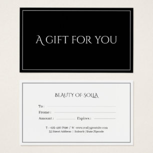 Black Elegant Gift Certificate Card for Businesses