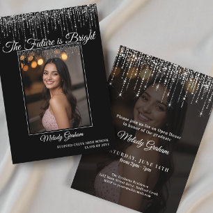 Black Elegant Glitter Photo Graduation Invitation
