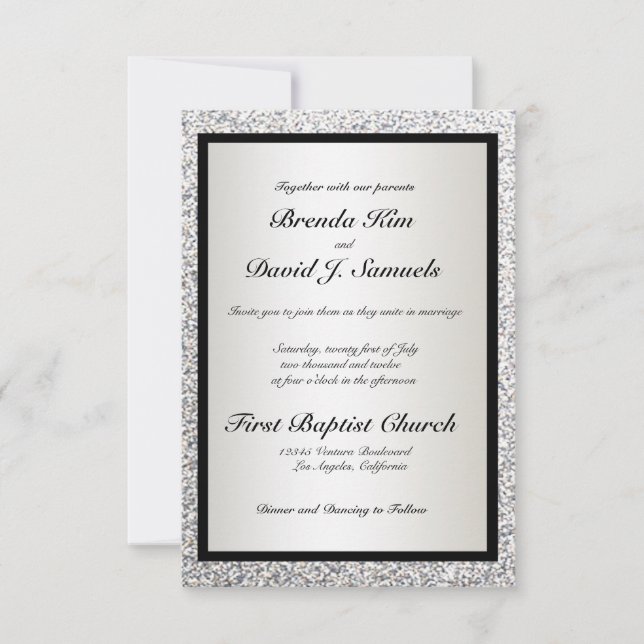 Black Elegant Glitter Wedding Invitation (Front)