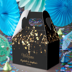 Black elegant & gold stars double joint birthday favour box