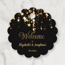 Black elegant & gold stars double joint birthday