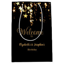Black elegant & gold stars double joint birthday