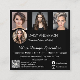 Black elegant  Hairstylist  Business Card: Square Business Card