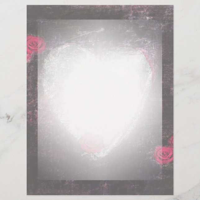 Black Elegant Heart & Roses Letterhead (Front)