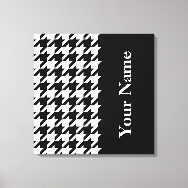 Black Elegant Houndstooth with name Canvas Print (Front)