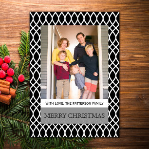 Black Elegant Lattice Holiday Photo Flat Card