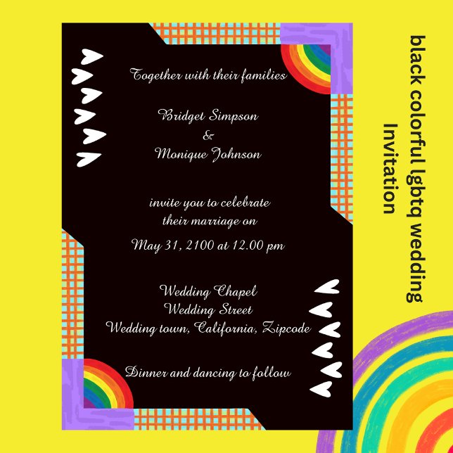 black elegant lgbtq love Wedding Invitation (black colorful lgbtq wedding Invitation by wedding Hobinishop)