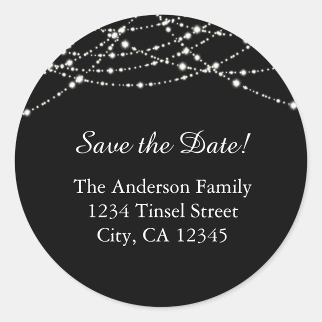 Black Elegant Light Glitter Sticker Address Labels (Front)