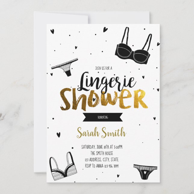 Black elegant lingerie shower card (Front)