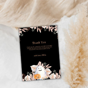 Black Elegant Little Boo Boho Ghost Baby Shower  Thank You Card