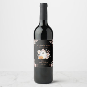 Black Elegant Little Boo Boho Ghost Baby Shower Wine Label
