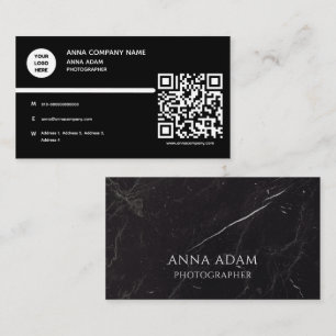 Black, Elegant, Marble,Modern, Minimalist, QR Code Business Card