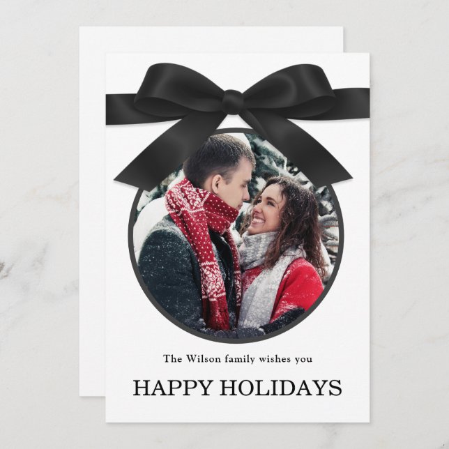 Black Elegant Merry Christmas Greeting Photo  Invitation (Front/Back)