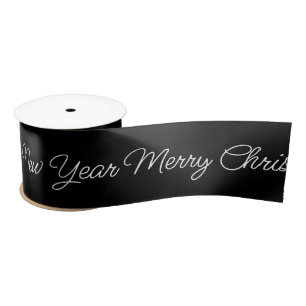 Black Elegant Merry Christmas Typography Script  Satin Ribbon