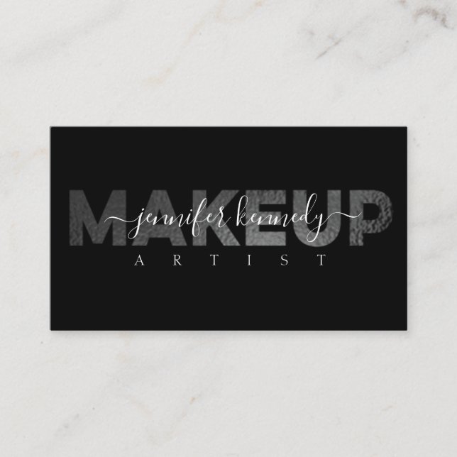Black Elegant Metallic Makeup Artist Beauty Salon Business Card (Front)